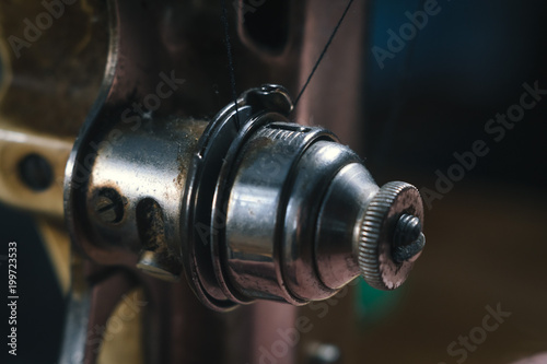 close up Detail of old sewing machine with a low depth of field, traditional, autentic sewing