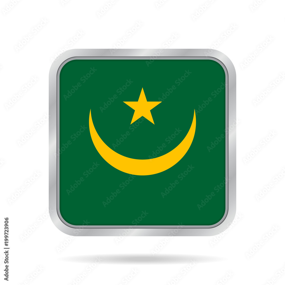 Flag of Mauritania. Metallic gray square button. Flag of Mauritania. Metallic gray square button.