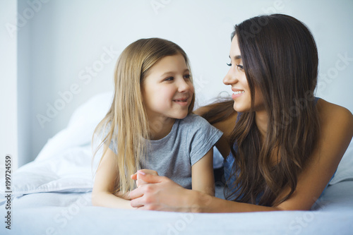 Mother and daughter at home