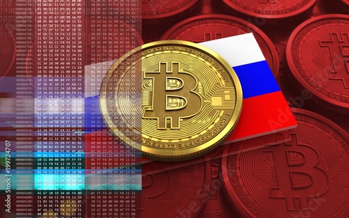 3d bitcoin Russia flag photo