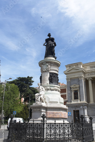 Statue of Mar  a Cristina de Borb  n  in front of the Prado Museum. Madrid. Spain.