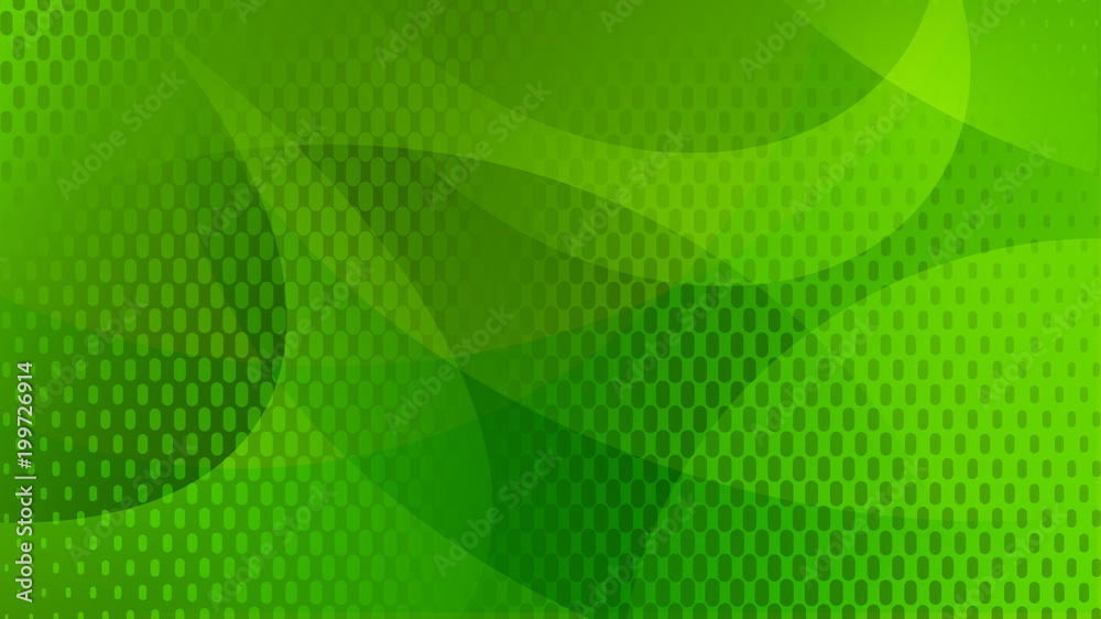 Abstract background of curved lines, curves and halftone dots in green colors