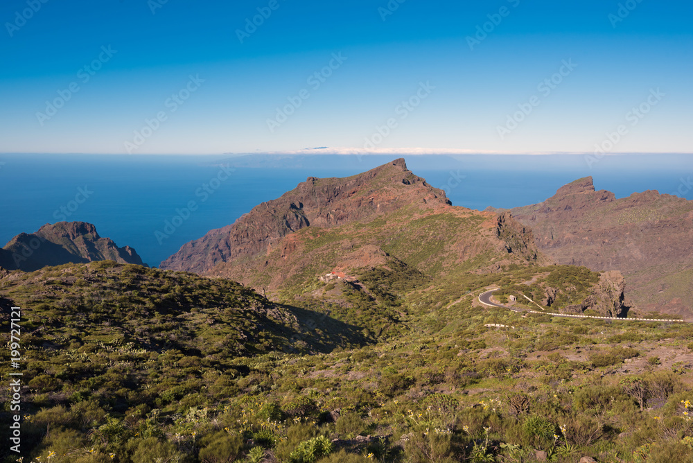 Naklejka premium landscape of Masca canyon, famous touristic hikking point in Tenerife, canary islands, Spain.