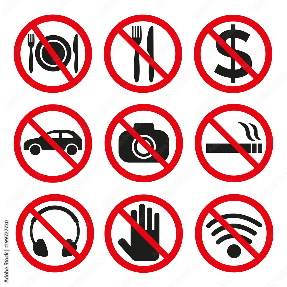 Prohibition signs set safety on white background. Prohibition signs set safety on white background.