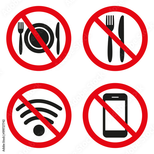 Prohibition signs set safety on white background.