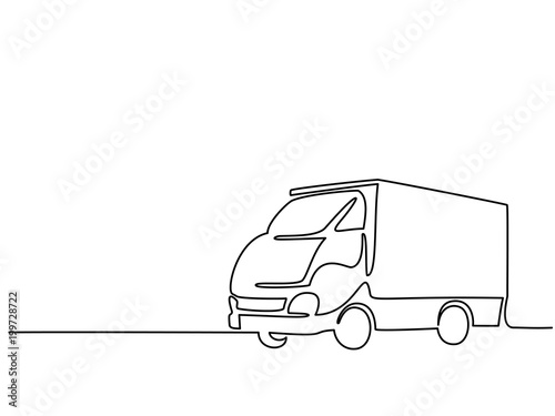 Continuous line drawing. Concept big lorry. Vector illustration