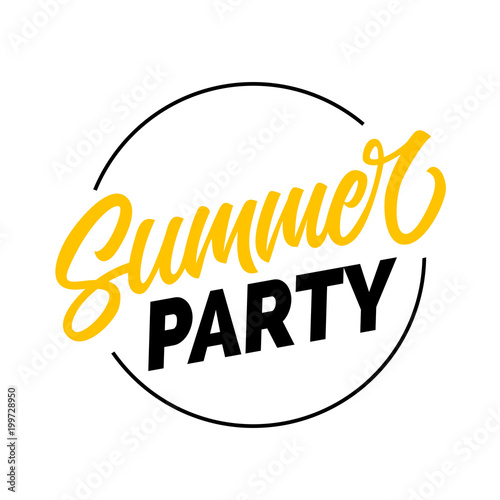 Summer party seasonal greeting card or invitation template. Inscription in circle can be used for flyers, invitations, posters, banners.