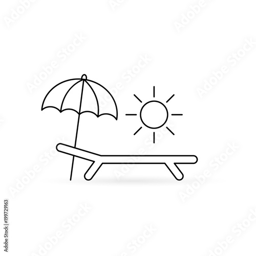Chaise-longue sea and sun icon, Vacation relaxing on the beach simple illustration. Vector