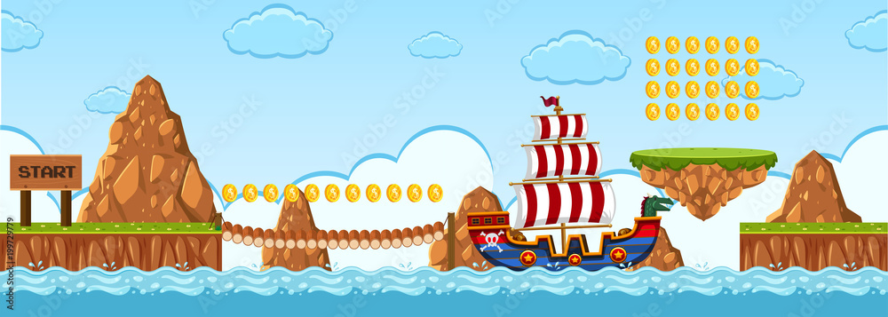 Fototapeta premium A Game Template Pirate Scene