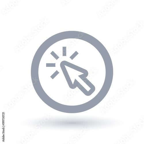 Computer pointer icon in circle outline. Online select symbol. Cursor click sign. Vector illustration.