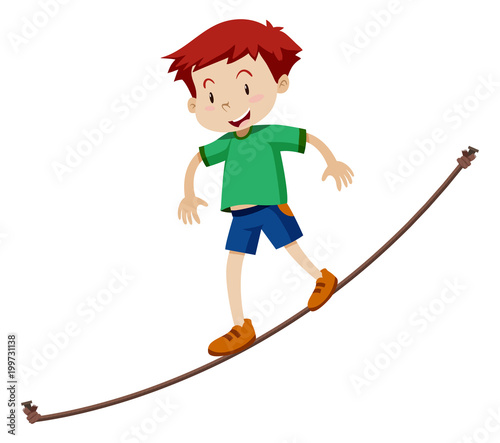 A Boy walking on a tightrope