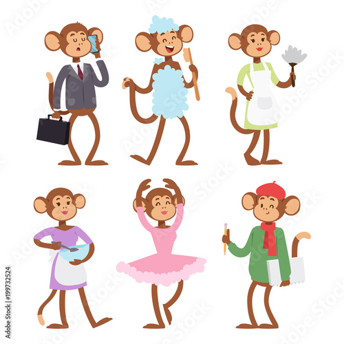 Monkeys rare animal vector cartoon macaque like people nature primate character wild zoo ape chimpanzee illustration.