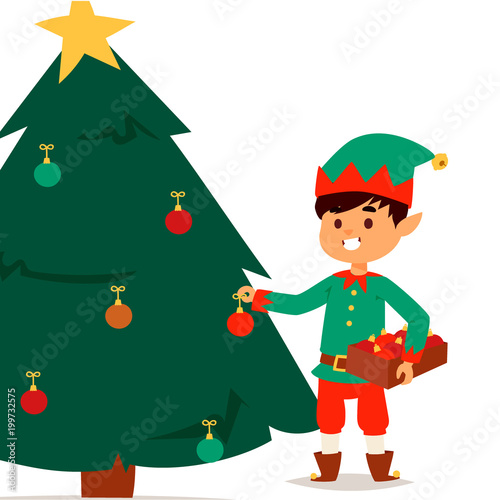 Santa Claus elf kids cartoon elf helpers vector christmas illustration children elves characters traditional costume