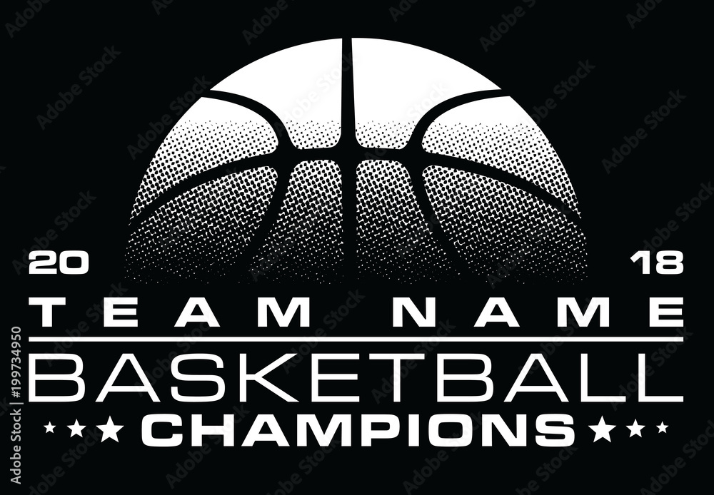 Naklejka premium Basketball Champions Design With Team Name is an illustration of a stylized one color basketball design that can be used for t-shirts, flyers, ads or anything else you use to promote your team.