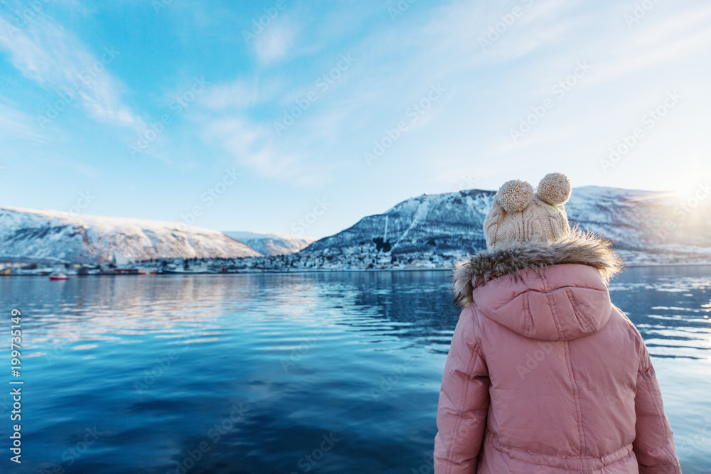 Fototapeta premium Little girl outdoors on winter