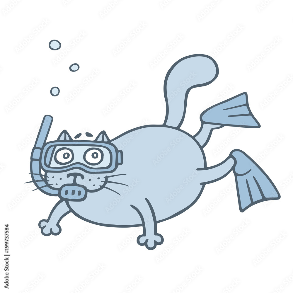 Cute diver cat. Vector illustration. Cute diver cat. Vector illustration.