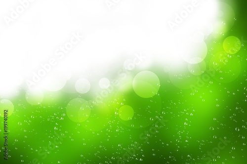 水滴とボケ、グリーンの背景 