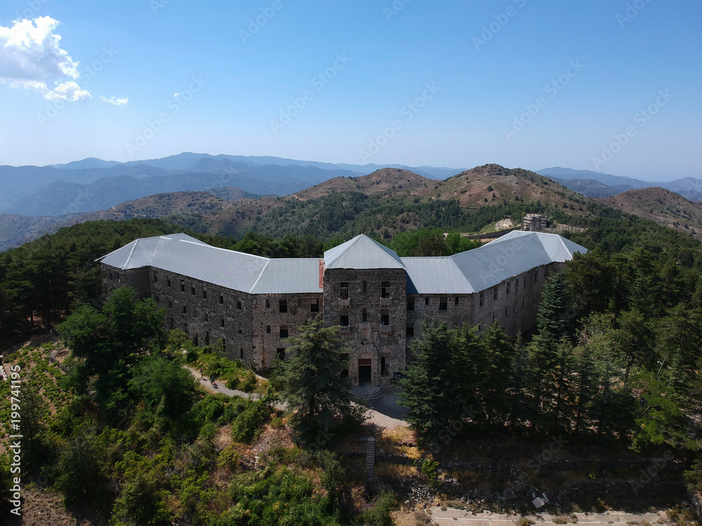 Aerial view of abandoned stonebuilt hotel on the mountains Aerial view of abandoned stonebuilt hotel on the mountains
