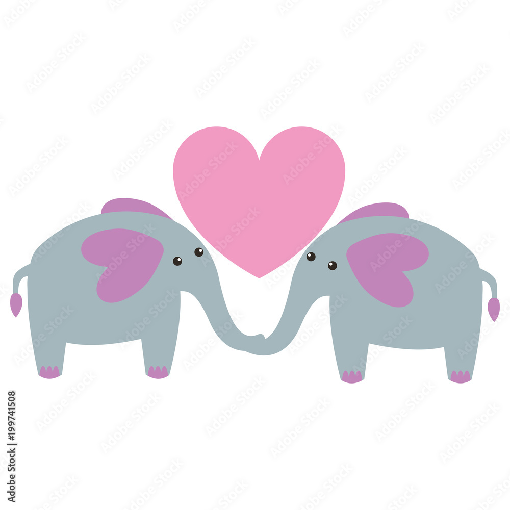 cute elephants animal couple with heart vector illustration design cute elephants animal couple with heart vector illustration design