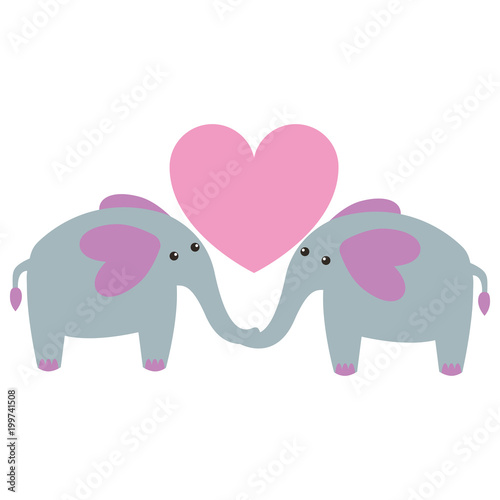 cute elephants animal couple with heart vector illustration design