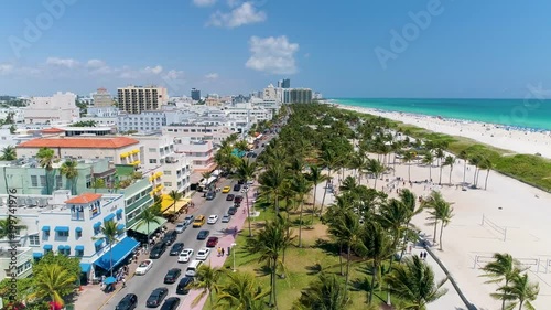 Aerial over Miami Beach, FL and Ocean Drive
