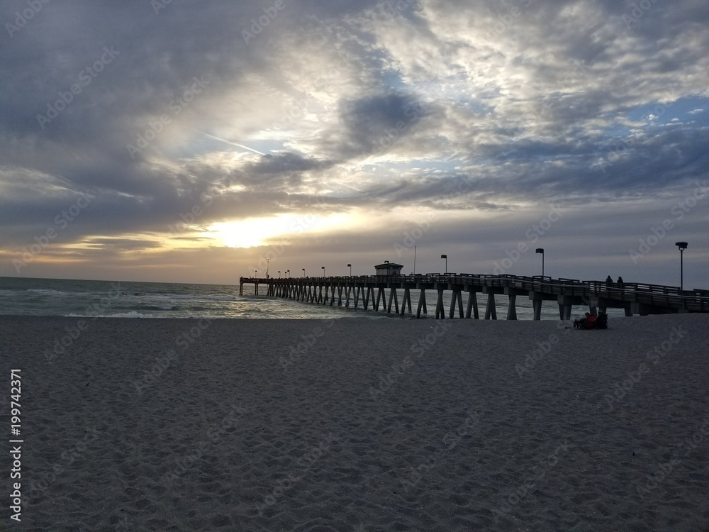 Fototapeta premium Winter Sunset Over Piers