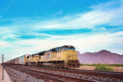 Freight train crossing US Arizona desert. photo