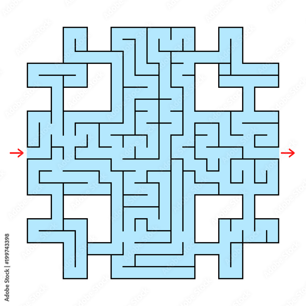 Colorful square fantastic labyrinth with an input and an exit. Simple flat vector illustration isolated on white background. Colorful square fantastic labyrinth with an input and an exit. Simple flat vector illustration isolated on white background.