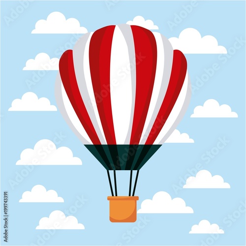 red hot air balloons clouds blue sky vector illustration