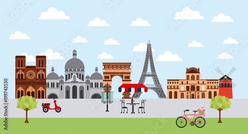 landmarks of the world motorcycles importants monuments vector illustration