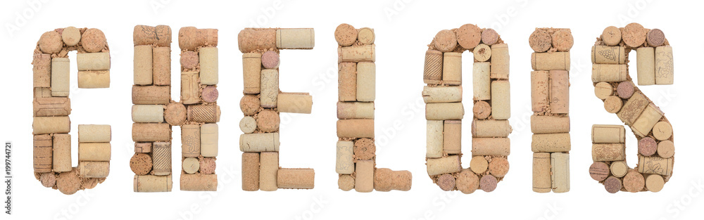 Grape variety Chelois made of wine corks Isolated on white background