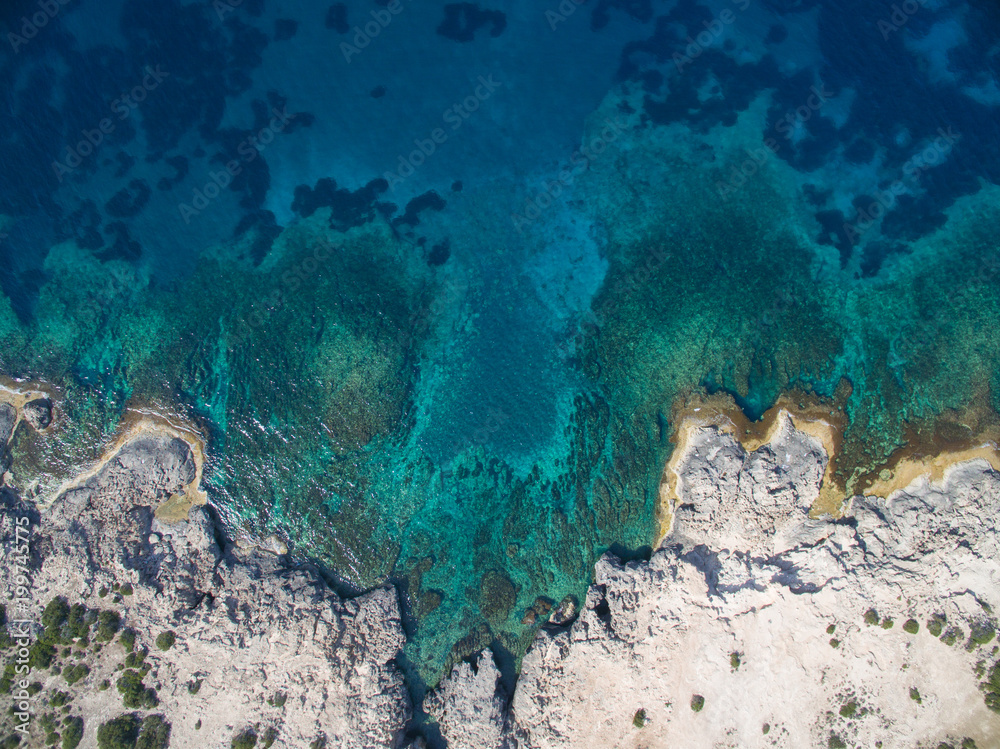 Birds eye view of Blue Lagoon in Paphos on the island of Cyprus