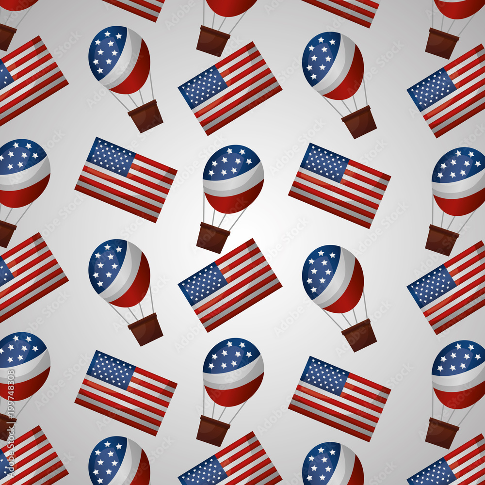american independence day usa hot air balloons flags white background vector illustration