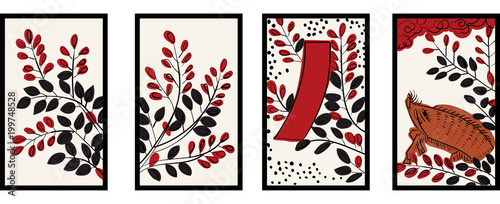 花札のイラスト 7月萩 萩に猪 日本のカードゲーム ベクターデータ 手描き フリーハンド Stock Vector Adobe Stock
