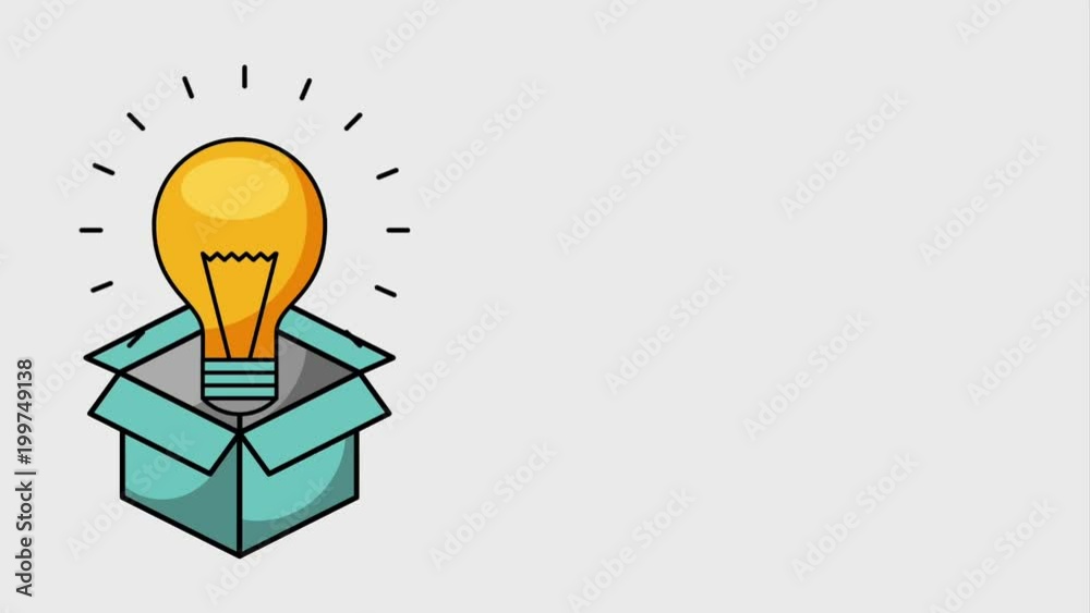 cardboard box with bulb light idea creativity learning animation hd