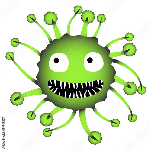 Monster, green creature. Character of the microorganism. Microbe, parasite, bacteria, virus. Vector illustration