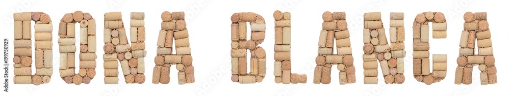 Grape variety Dona blanca made of wine corks Isolated on white background