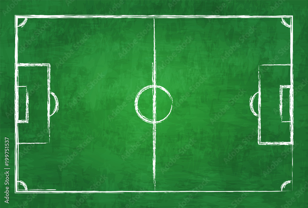 Fototapeta premium Realistic illustration football or soccer field on chalkboard texture background . Image for international world championship tournament 2018 concept
