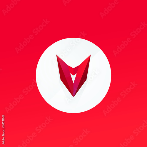 Red mask, head. Vector flat logo. Sign isolated on white background. Corporate identity. Emblem. Symbol. Letter A and V. Stylized object. Daemon. Bull.