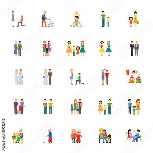 Icon set of human relationships. Family, couple, dating. People concept. For topics like relations, love, traditional and nontraditional family photo