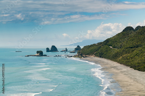 Fototapeta Piękna Nowa Zelandia zachodnie wybrzeże wyspy plaża, naturalny krajobrazowy tło