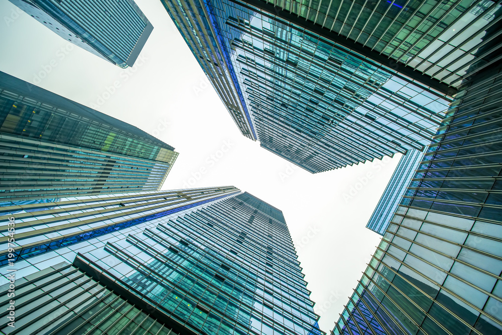 Fototapeta premium The architectural landscape of the commercial building in the city center of the city