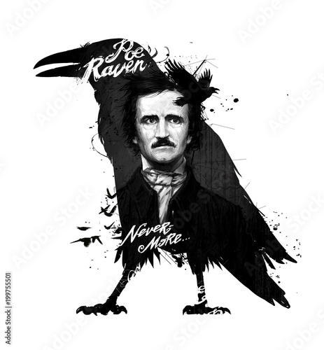 Canvas Print Edgar Allan Poe, drawing on isolated white background for print and web
