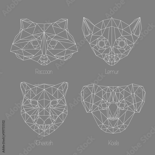 Set of isolated  poligonal geometric triangle animal faces. Hipster style