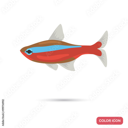 Neon aquarium fish color flat icon