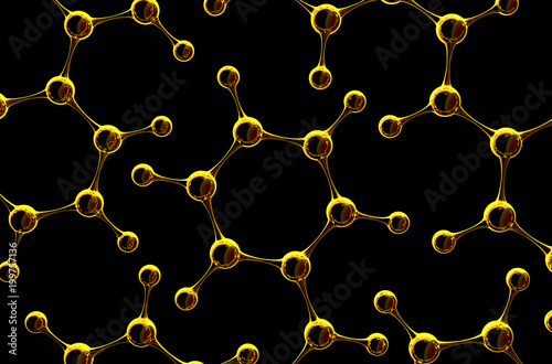 3d illustration with hydrocarbon molecule. Molecular structure at the atomic level.