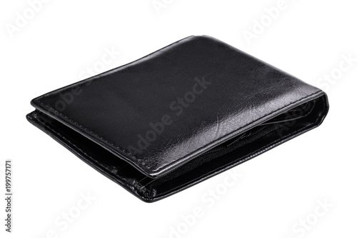Black leather wallet isolated on white background. Leather purse for keep your money. ( Clipping path )