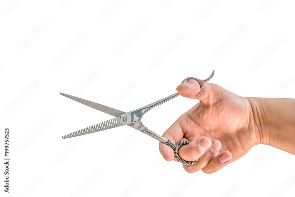 Woman hand holding scissors isolated on white background with clipping path Woman hand holding scissors isolated on white background with clipping path
