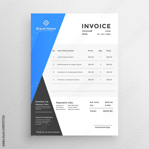 minimal blue and black invoice business template