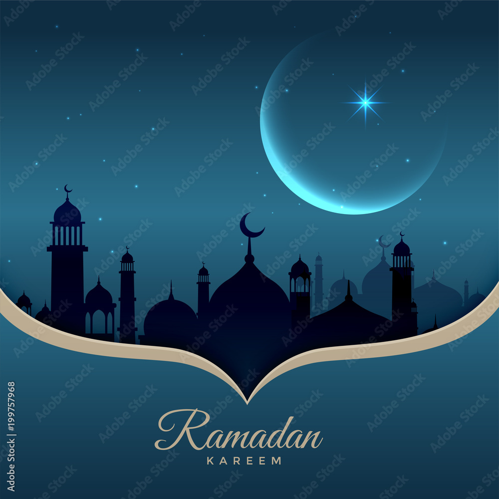 beautiful night scene with mosque, moon and stars for ramadan kareem beautiful night scene with mosque, moon and stars for ramadan kareem